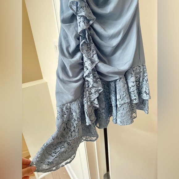 Keepsake Light Blue Lace Embellished Ruched Dress Size S - Picture 4 of 8